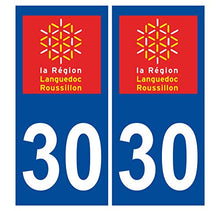 Supstick 2 Stickers Autocollants Plaques Immatriculation Auto Dept 30 Languedoc Roussillon Bleu Foncé Angles Carrés