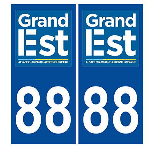 Supstick 2 Stickers Autocollants Plaques Immatriculation Auto Dept 88 Grand Est Bleu Foncé Angles Carrés