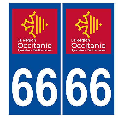 Supstick 2 Stickers Autocollants Plaques Immatriculation Auto Dept 66 Occitanie Bleu Foncé Angles Carrés