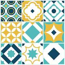 Planche de 9 Adhésif Carrelage - décoration de carreaux - 63 pièces plastifié en mat - mosaïque nuances de turquoise - format 25x25cm par pièce