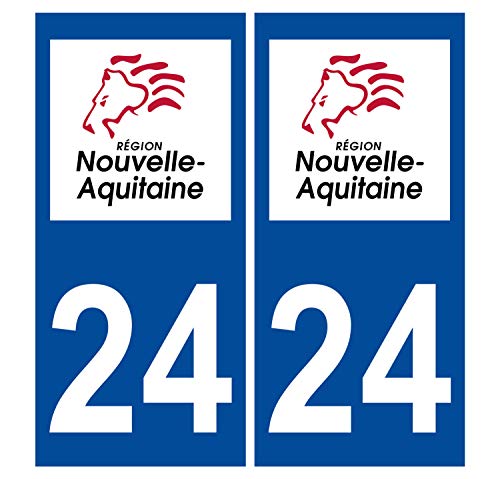 Supstick 2 Stickers Autocollants Plaques Immatriculation Auto Dept 24 Nouvelle Aquitaine Bleu Foncé Angles Carrés
