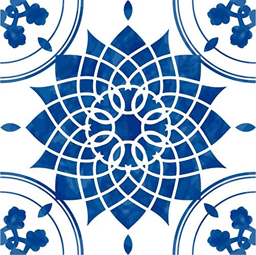 Lot de 10 Adhésif Carrelage - décoration de carreaux - 10 pièces plastifié en mat - carreau fleur bleu - format 30x30cm par pièce