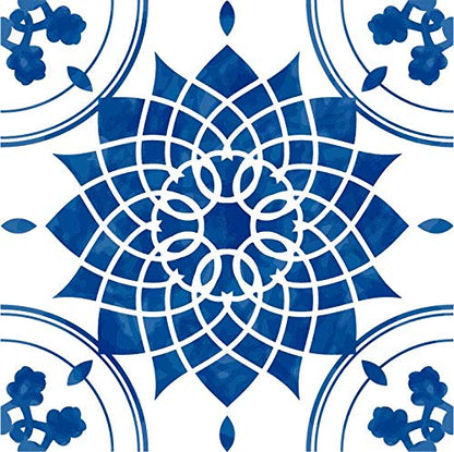 Lot de 20 Adhésif Carrelage - décoration de carreaux - 20 pièces plastifié en mat - carreau fleur bleu - format 15x15cm par pièce