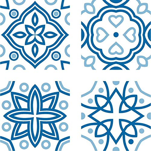 Planche de 4 Adhésif Carrelage - décoration de carreaux - 44 pièces plastifié en mat - mosaïque nuances de fleurs blanches - format 25x25cm par pièce