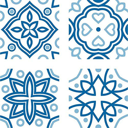 Planche de 4 Adhésif Carrelage - décoration de carreaux - 44 pièces plastifié en mat - mosaïque nuances de fleurs blanches - format 20x20cm par pièce