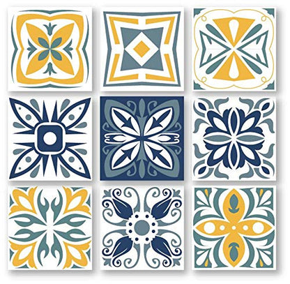Planche de 9 Adhésif Carrelage - décoration de carreaux - 45 pièces plastifié en mat - mosaïque nuances de jaune et blanc - format 10x10cm par pièce
