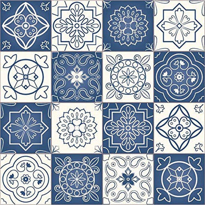 Planche de 16 Adhésif Carrelage - décoration de carreaux - 16 pièces plastifié en mat - mosaïque moderne bleu- format 30x30cm par pièce
