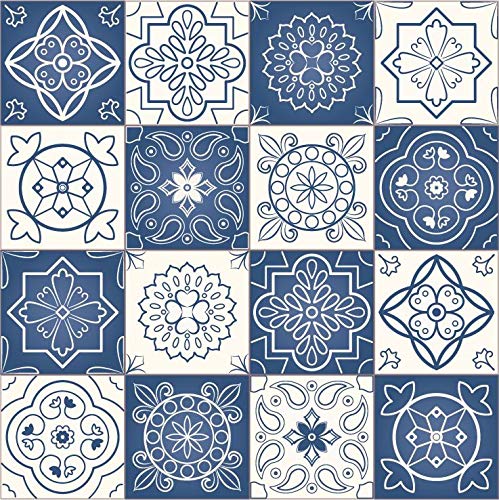 Planche de 16 Adhésif Carrelage - décoration de carreaux - 32 pièces plastifié en mat - mosaïque moderne bleu - format 25x25cm par pièce