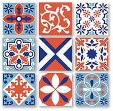 Planche de 9 Adhésif Carrelage - décoration de carreaux - 27 pièces plastifié en mat - mosaïque nuances de bleu et orange - format 15x15cm par pièce