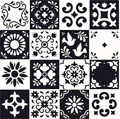 Planche de 16 Adhésif Carrelage - décoration de carreaux - 64 pièces plastifié en mat - mosaïque noir et blanc - format 10x10cm par pièce