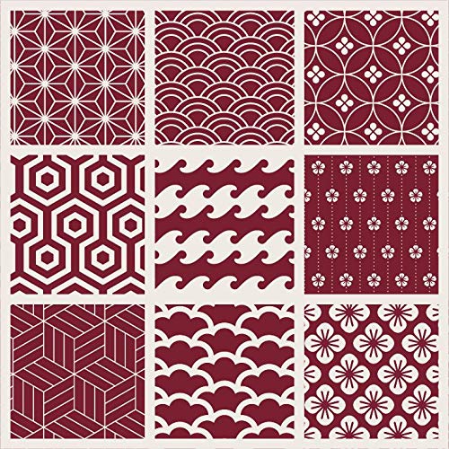 Planche de 9 Adhésif Carrelage - décoration de carreaux - 54 pièces plastifié en mat - carreau bordeaux - format 15x15cm par pièce