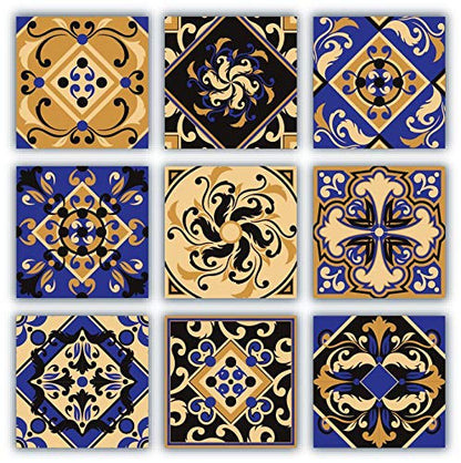 Planche de 9 Adhésif Carrelage - décoration de carreaux - 63 pièces plastifié en mat - mosaïque style oriental - format 15x15cm par pièce