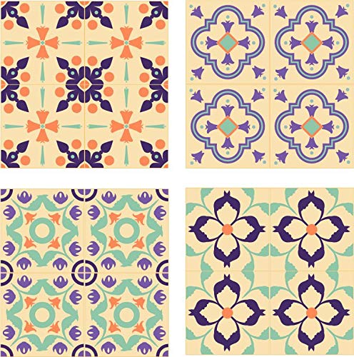 Planche de 4 Adhésif Carrelage - décoration de carreaux - 48 pièces plastifié en mat - mosaïque nuances de blanc cassé - format 10x10cm par pièce