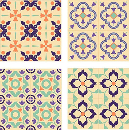 Planche de 4 Adhésif Carrelage - décoration de carreaux - 44 pièces plastifié en mat - mosaïque nuances de blanc cassé - format 10x10cm par pièce