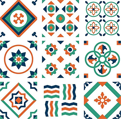 Planche de 9 Adhésif Carrelage - décoration de carreaux - 45 pièces plastifié en mat - mosaïque nuances de vert et blanc - format 15x15cm par pièce