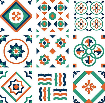 Planche de 9 Adhésif Carrelage - décoration de carreaux - 63 pièces plastifié en mat - mosaïque nuances de vert et blanc - format 20x20cm par pièce