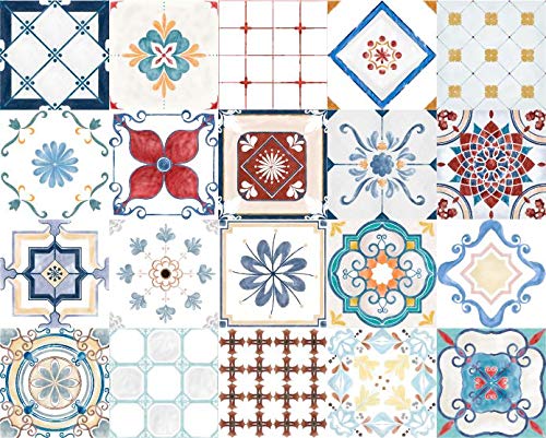 Planche de 20 Adhésif Carrelage - décoration de carreaux - 60 pièces plastifié en mat - mosaïque nuances de carreaux - format 20x20cm par pièce