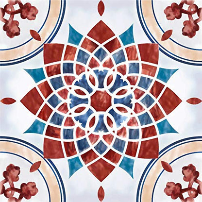 Lot de 10 Adhésif Carrelage - décoration de carreaux - 10 pièces plastifié en mat - mosaïque style mandala fleur - format 25x25cm par pièce