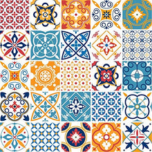 Planche de 25 Adhésif Carrelage - décoration de carreaux - 50 pièces plastifié en mat - mosaïque nuances de bleu jaune - format 15x15cm par pièce