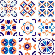 Planche de 9 Adhésif Carrelage - décoration de carreaux - 54 pièces plastifié en mat - mosaïque nuances de orange et blanc - format 30x30cm par pièce