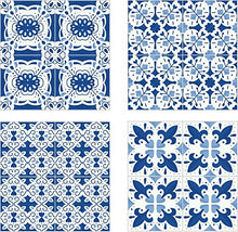 Planche de 4 Adhésif Carrelage - décoration de carreaux - 20 pièces plastifié en mat - mosaïque style porcelaine bleu - format 30x30cm par pièce
