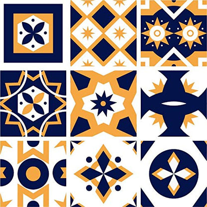 Planche de 9 Adhésif Carrelage - décoration de carreaux - 36 pièces plastifié en mat - mosaïque noir et jaune - format 15x15cm par pièce