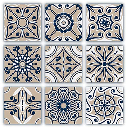 Planche de 9 Adhésif Carrelage - décoration de carreaux - 54 pièces plastifié en mat - mosaïque nuances de beige - format 10x10cm par pièce