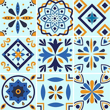 Planche de 9 Adhésif Carrelage - décoration de carreaux - 27 pièces plastifié en mat - mosaïque nuances de bleu et jaune - format 25x25cm par pièce
